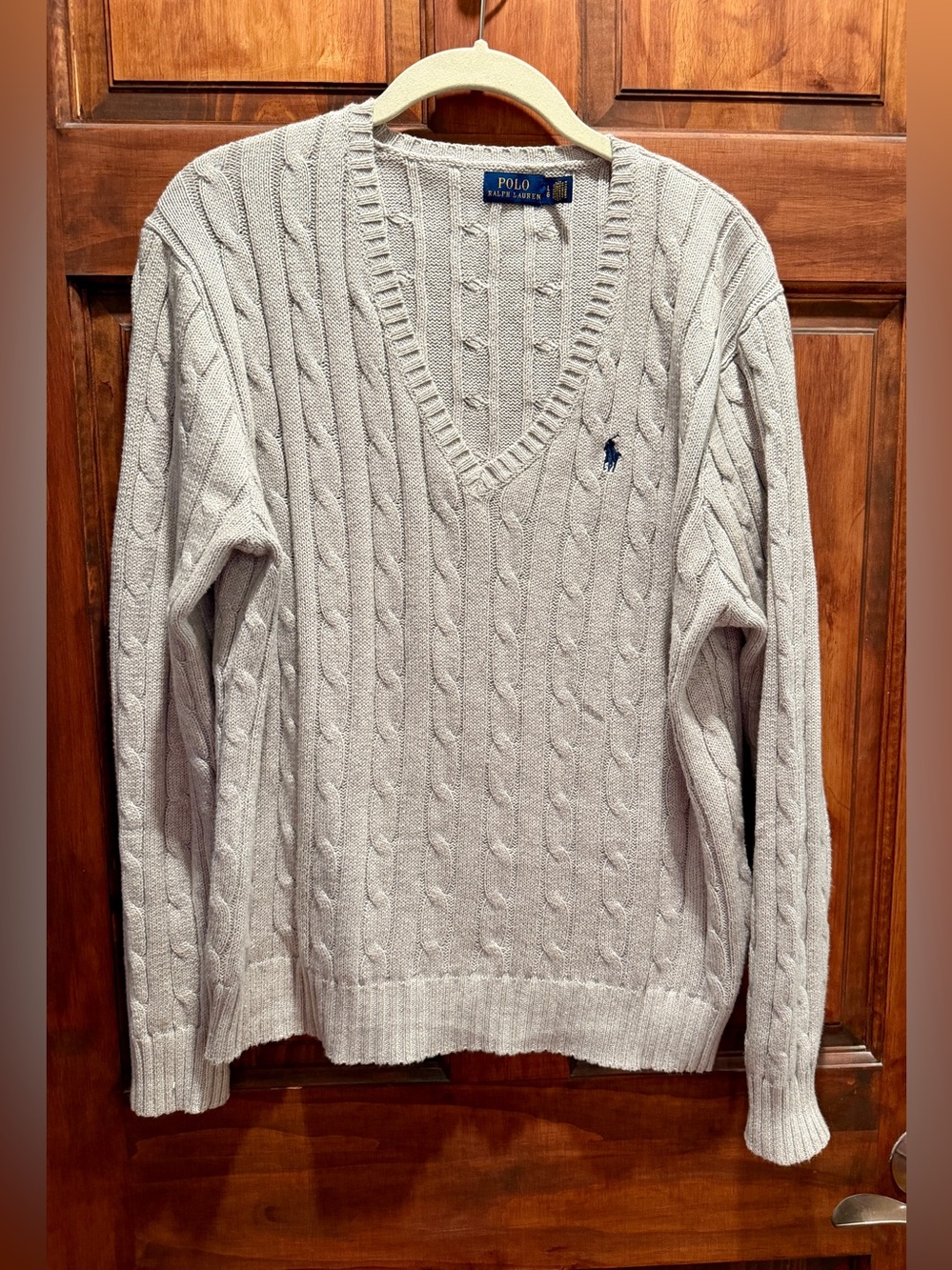 Polo by Ralph Lauren Women’s Cable V-Neck Sweater - Light Gray